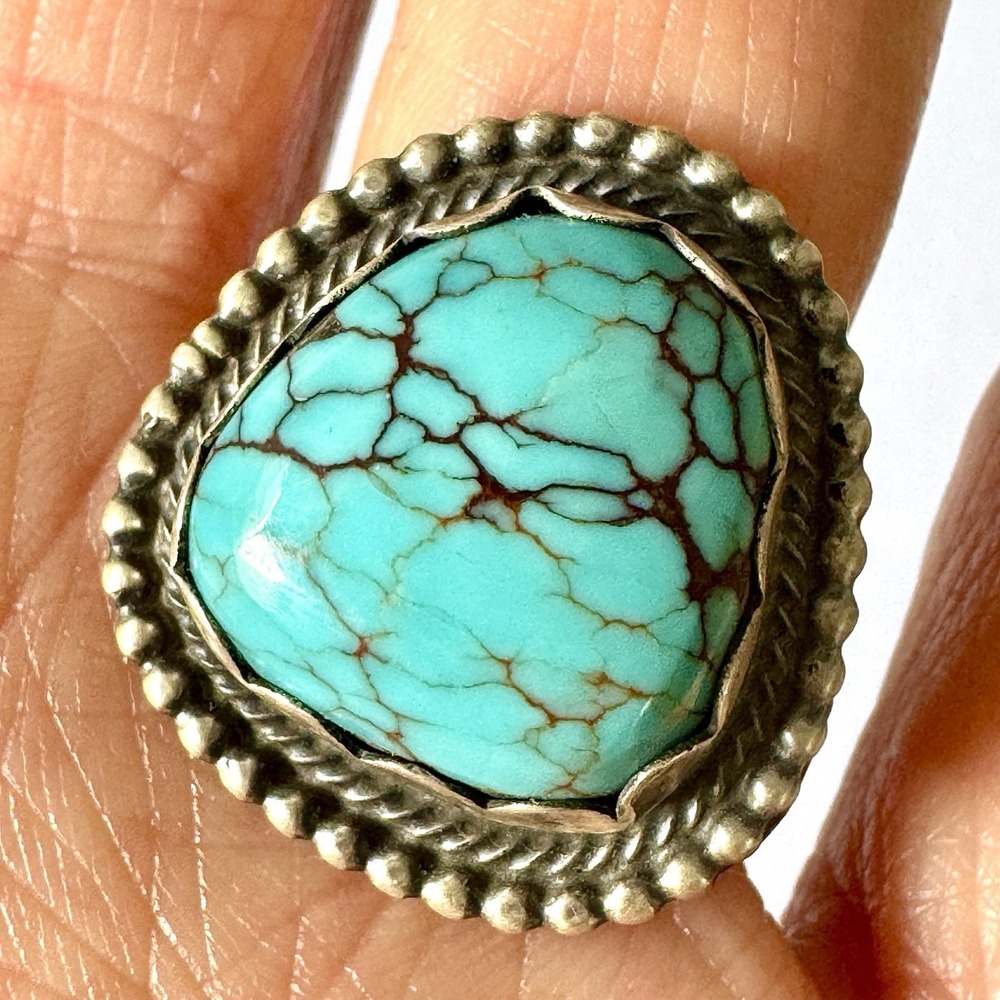 Vintage Style Navajo Turquoise Ring Sz 9 Sterling Scott Skeets Native American